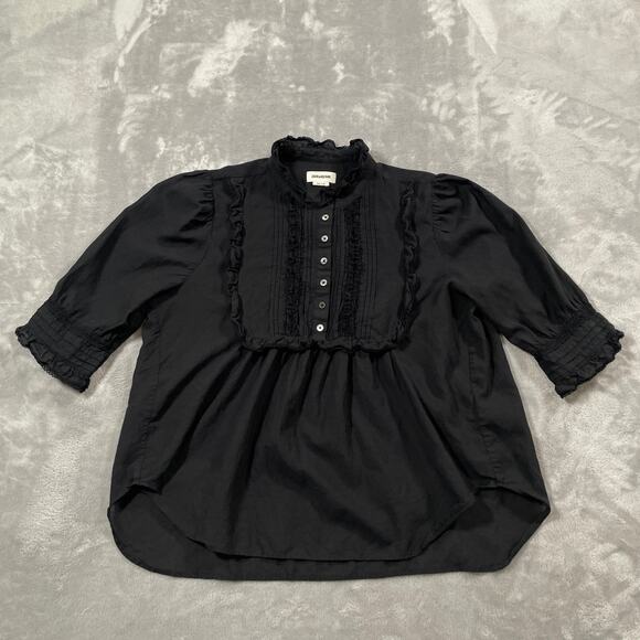 Zadig Voltaire Top Womens Medium Tix Lace Ruffle Prairie Goth Cottage Semi Sheer - Picture 1 of 8